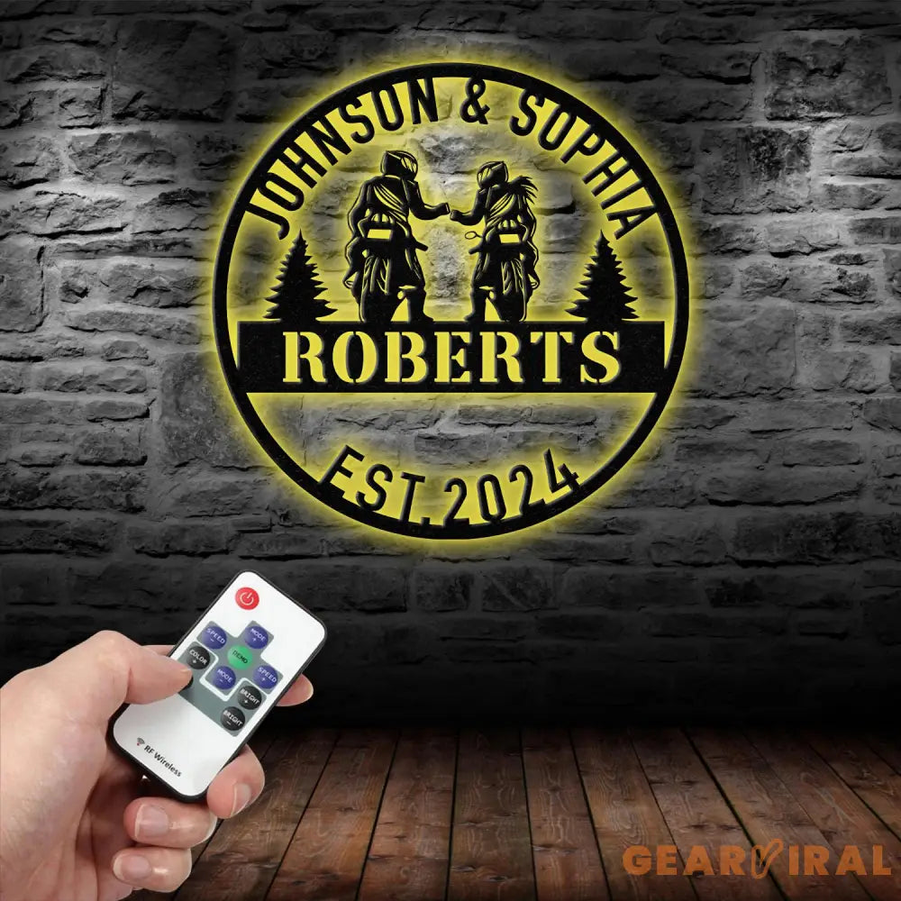 Personalized Biker Couple Metal Sign with Led Light Custom Motorcycle Rider Wall Art For Decor Anniversary Gift Wedding