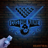 Personalized Billiard Metal Wall Art with LED Light Custom Billiards Sign Pool Room Decor Perfect Birthday & Christmas
