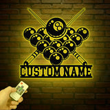 Personalized Billiards Metal Wall Art LED Light Custom Pool Sign Billiard Room Decor Metal Billiards Sign Birthday Gift