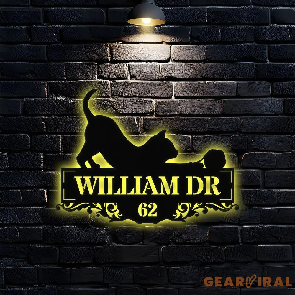 Personalized Black Cat Address Metal Address Sign - Last Name Initial Hanging - Personalize Metal Sign - Address Sign