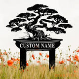 Personalized Bonsai Garden Sign Custom Metal Garden Stake Bonsai Tree Yard Decor Gardener Gift Custom Yard Sign