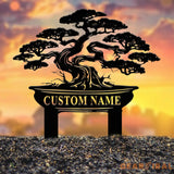 Personalized Bonsai Garden Sign Custom Metal Garden Stake Bonsai Tree Yard Decor Gardener Gift Custom Yard Sign