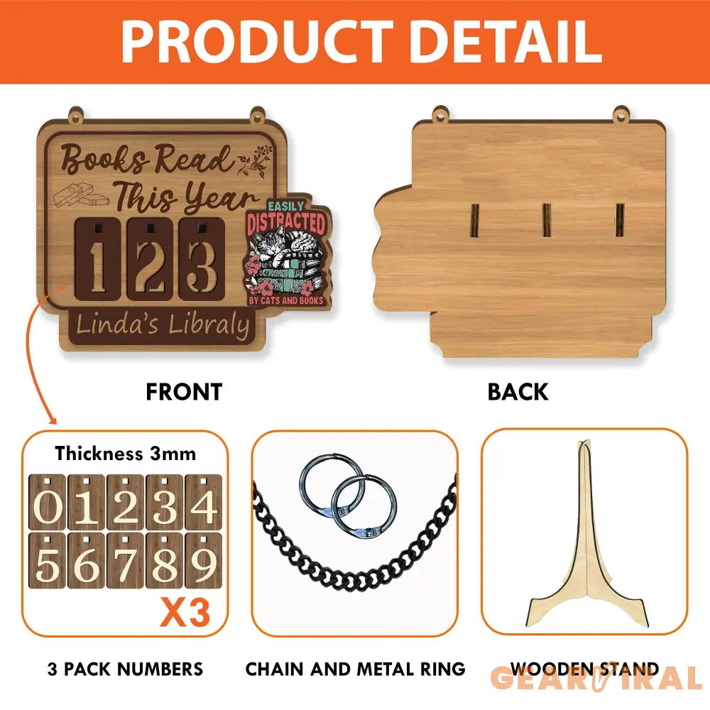 Personalized Books Read Tracker with Cat and Book, Books Read This Year Counter, Book Lover Gift, Book Tracker, Bookshelf Decor, Book End