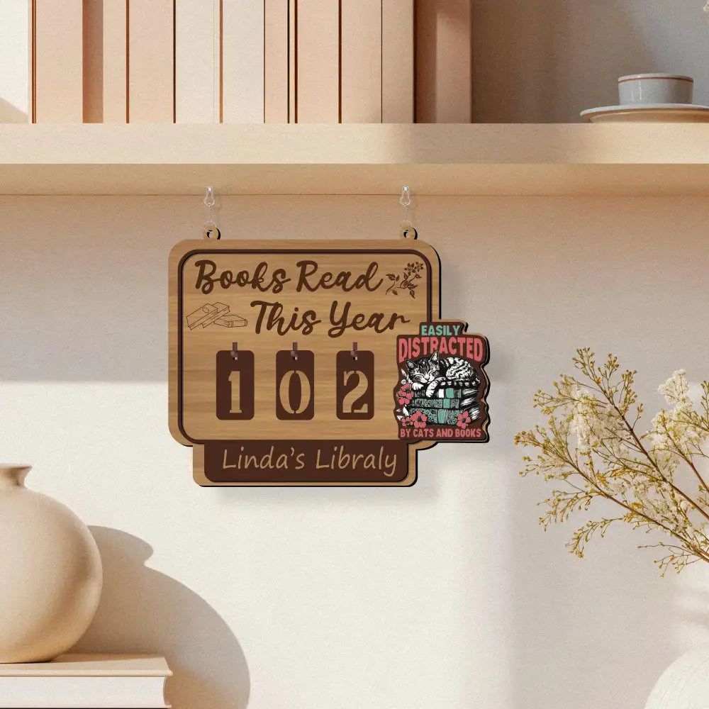Personalized Books Read Tracker with Cat and Book, Books Read This Year Counter, Book Lover Gift, Book Tracker, Bookshelf Decor, Book End