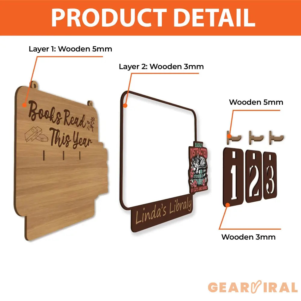 Personalized Books Read Tracker with Cat and Book, Books Read This Year Counter, Book Lover Gift, Book Tracker, Bookshelf Decor, Book End