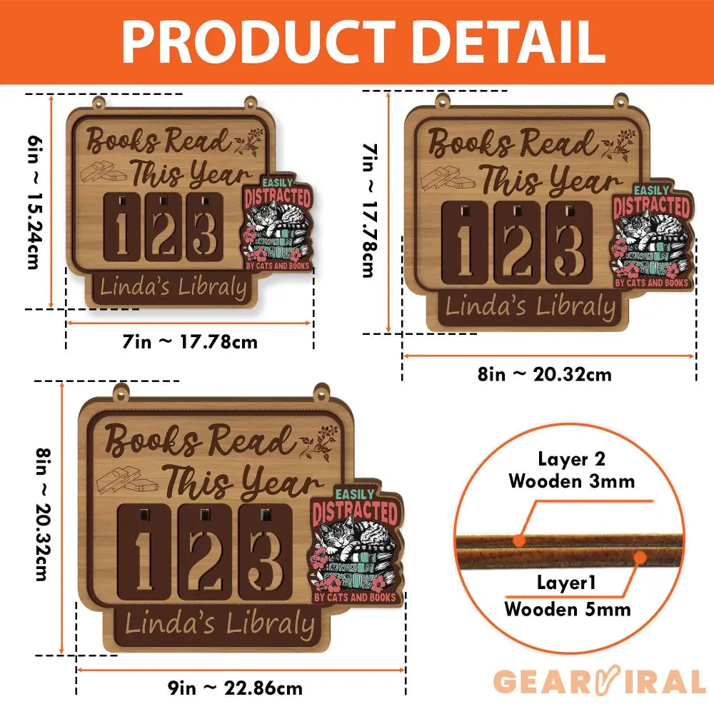 Personalized Books Read Tracker with Cat and Book, Books Read This Year Counter, Book Lover Gift, Book Tracker, Bookshelf Decor, Book End