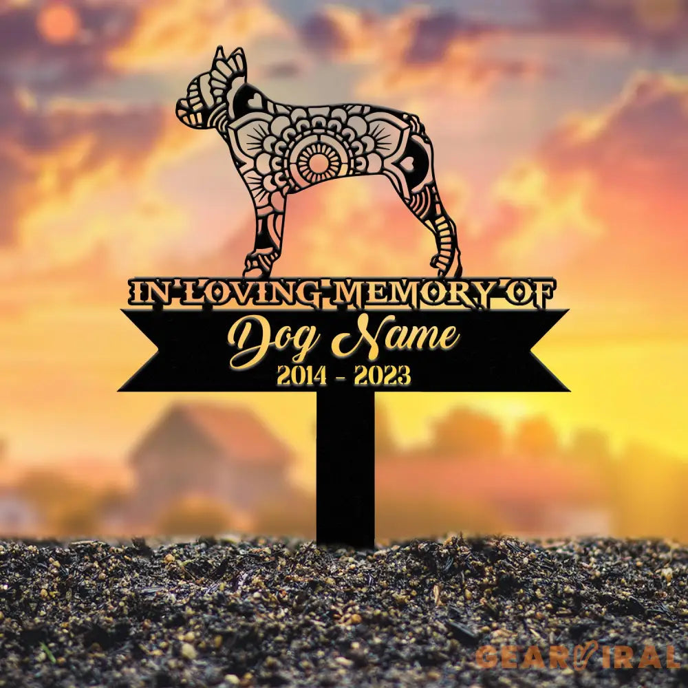 Personalized Boston Terrier Mandala Garden Stake Zentangle Yard Art Dog Memorial Sign Outdoor Decor Pet Loss Sympathy