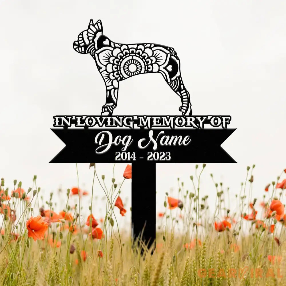 Personalized Boston Terrier Mandala Garden Stake Zentangle Yard Art Dog Memorial Sign Outdoor Decor Pet Loss Sympathy