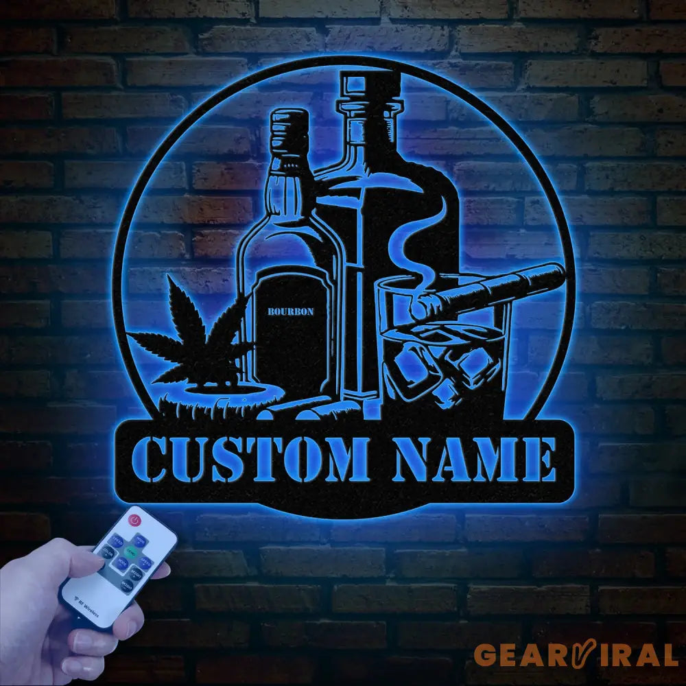Personalized Bourbon Cigar Metal Wall Art LED Light Whiskey Sign for Home Bar Man Cave Decor Cocktail Wall Art