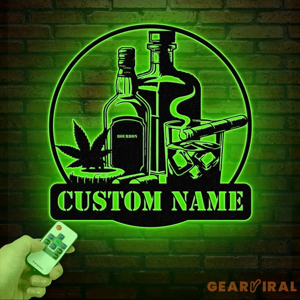 Personalized Bourbon Cigar Metal Wall Art LED Light Whiskey Sign for Home Bar Man Cave Decor Cocktail Wall Art