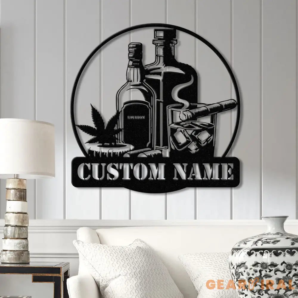 Personalized Bourbon Cigar Metal Wall Art LED Light Whiskey Sign for Home Bar Man Cave Decor Cocktail Wall Art