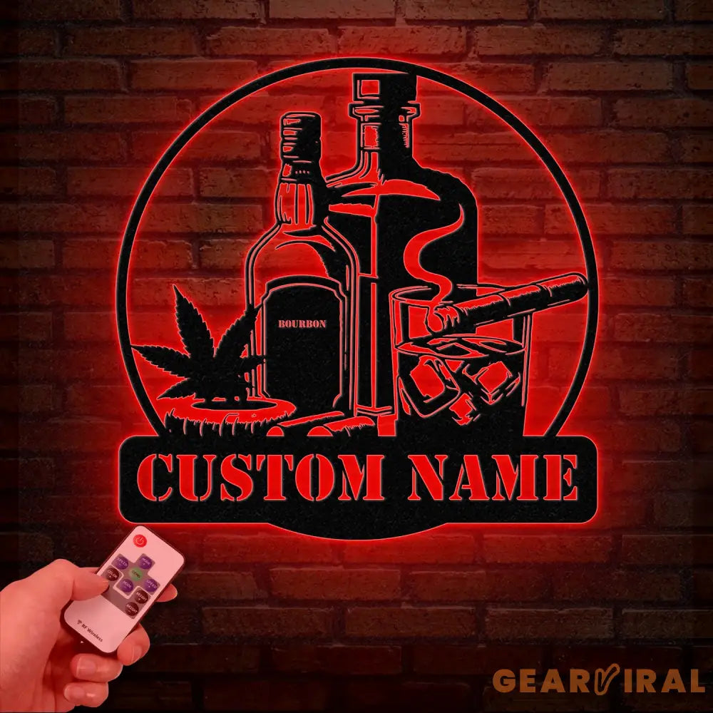 Personalized Bourbon Cigar Metal Wall Art LED Light Whiskey Sign for Home Bar Man Cave Decor Cocktail Wall Art