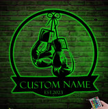 Personalized Boxing Gloves Metal Wall Art with LED Light - Custom King Boxer Name Sign - Boxing Gloves Decor & Gift