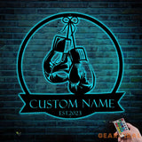 Personalized Boxing Gloves Metal Wall Art with LED Light - Custom King Boxer Name Sign - Boxing Gloves Decor & Gift