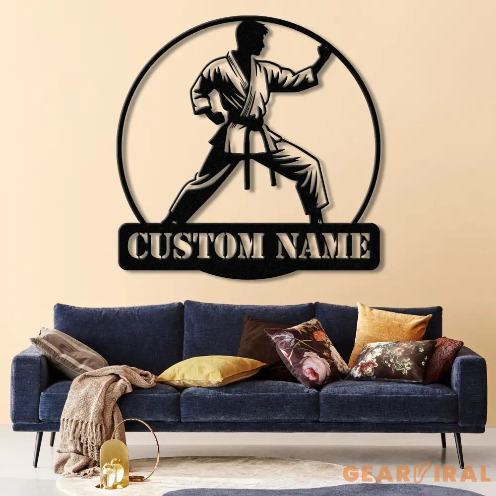 Personalized Boy Karate Metal Wall Art LED Light Custom Martial Arts Name Sign Kid Karate Home Decor Ryukyuan Martial