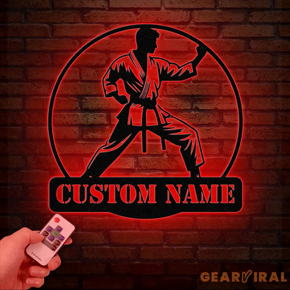 Personalized Boy Karate Metal Wall Art LED Light Custom Martial Arts Name Sign Kid Karate Home Decor Ryukyuan Martial