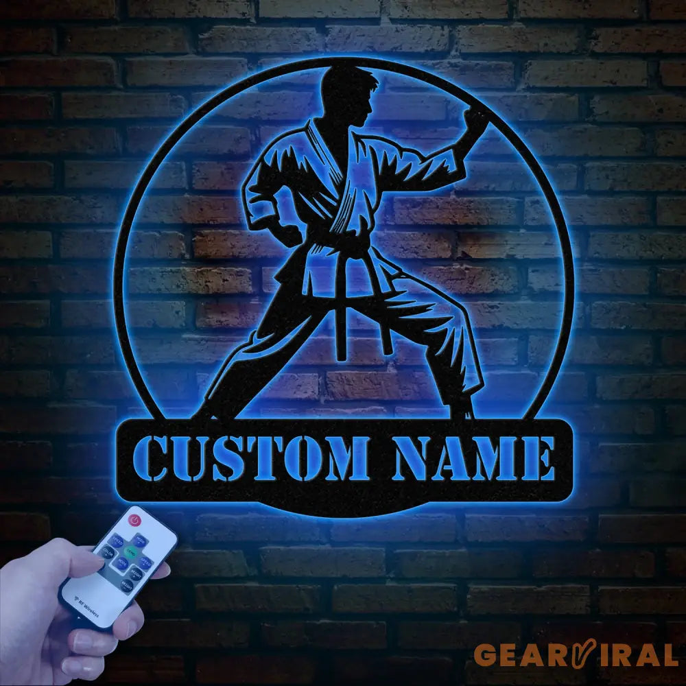 Personalized Boy Karate Metal Wall Art LED Light Custom Martial Arts Name Sign Kid Karate Home Decor Ryukyuan Martial