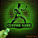 Personalized Boy Karate Metal Wall Art LED Light Custom Martial Arts Name Sign Kid Karate Home Decor Ryukyuan Martial