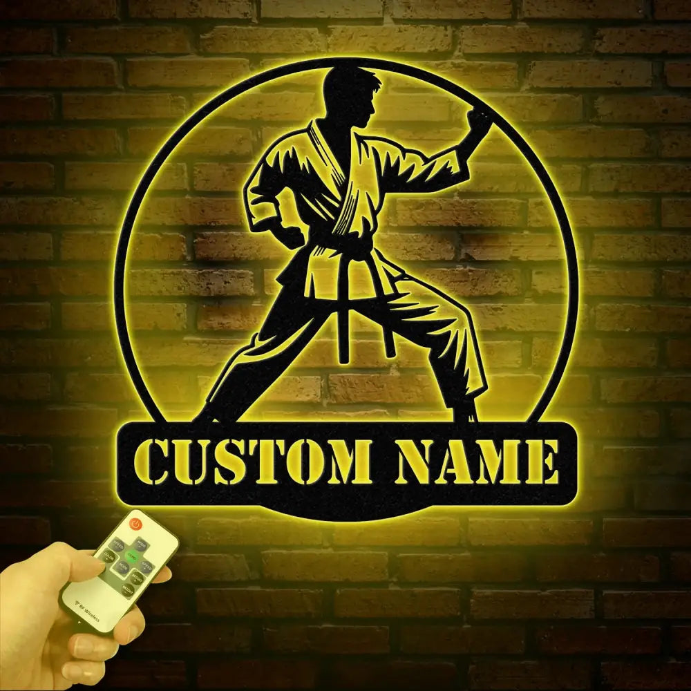 Personalized Boy Karate Metal Wall Art LED Light Custom Martial Arts Name Sign Kid Karate Home Decor Ryukyuan Martial