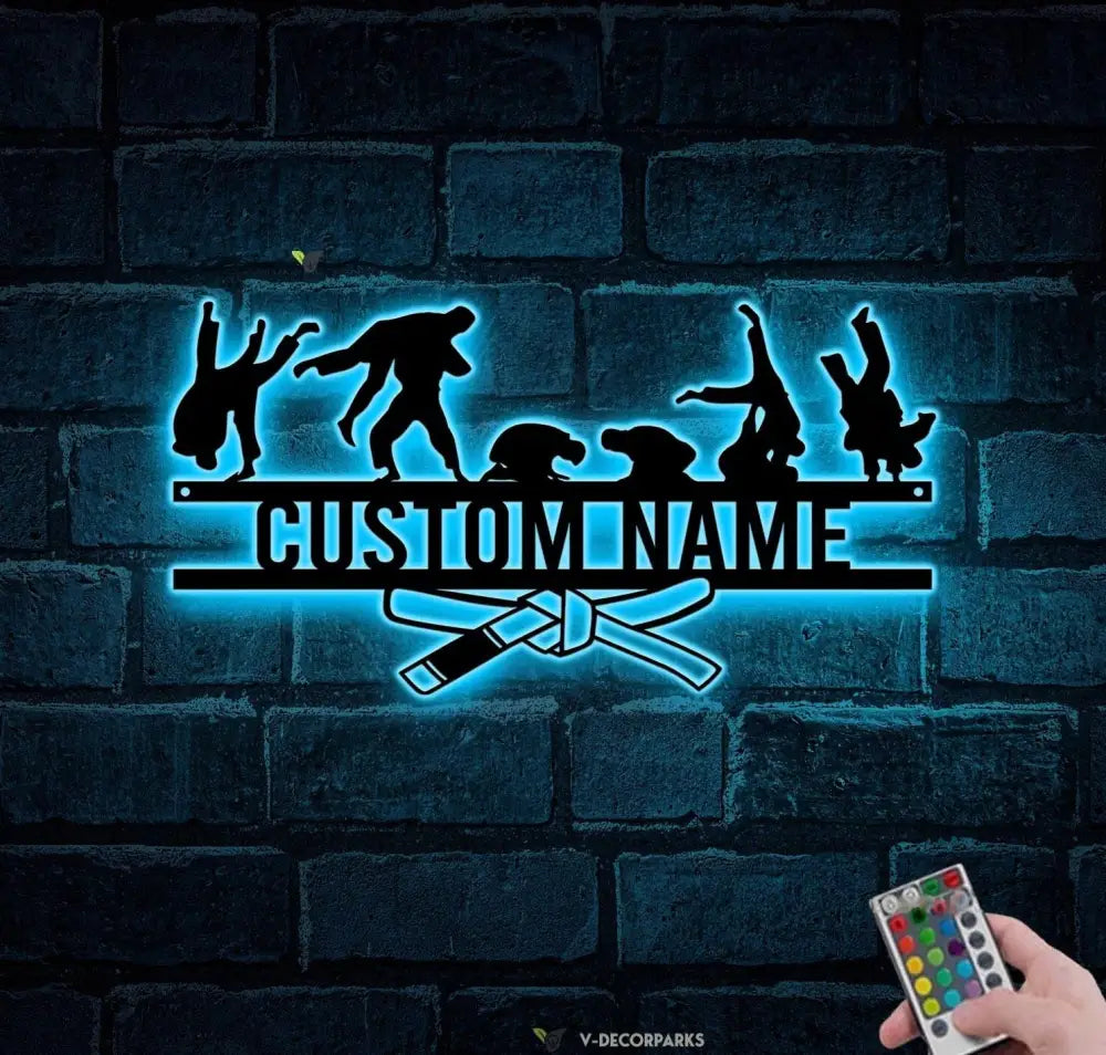 Personalized Brazilian Jiu Jitsu Metal Wall Art with Led Light - Jiu Jitsu Name Sign - Brazilian Jiu Jitsu Gift