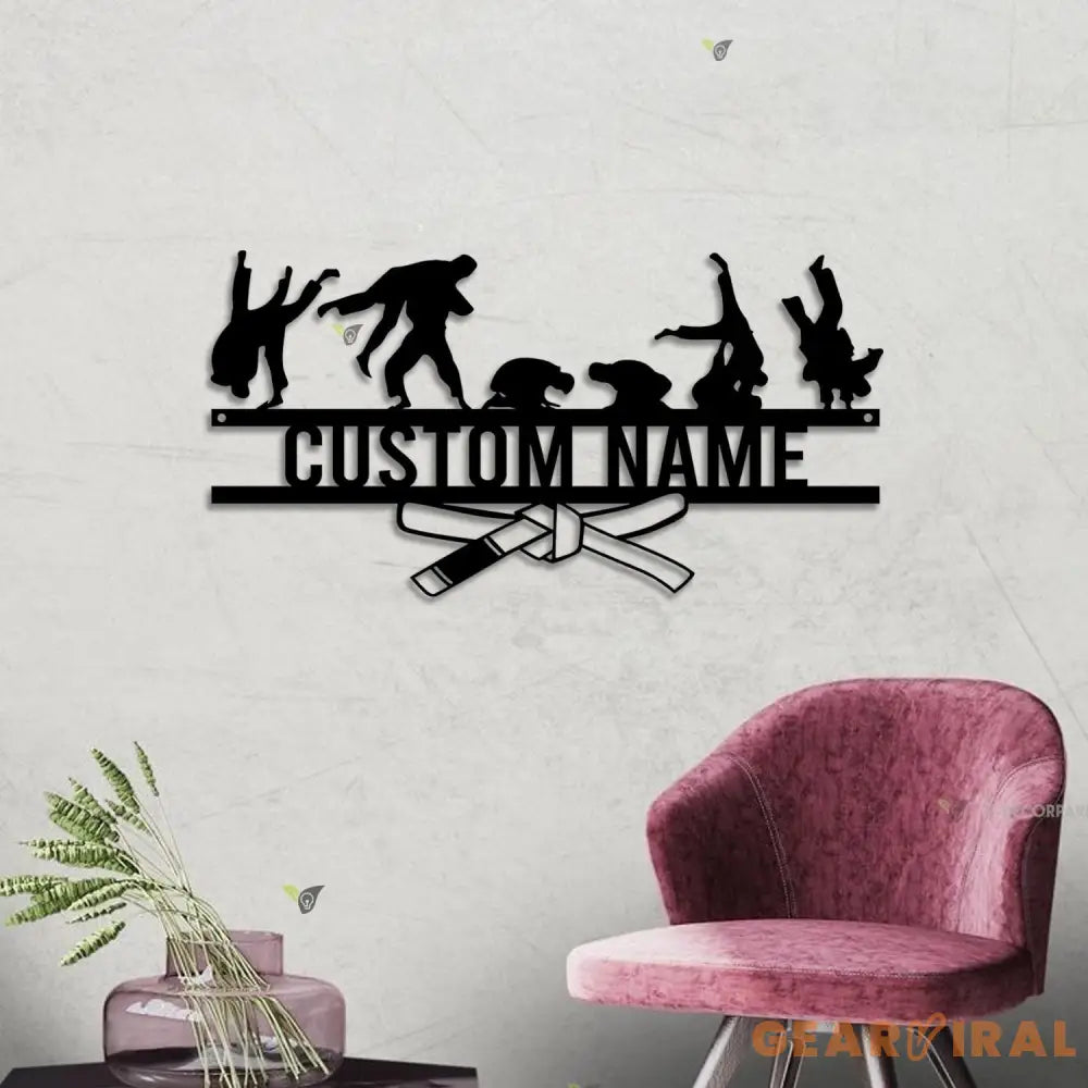 Personalized Brazilian Jiu Jitsu Metal Wall Art with Led Light - Jiu Jitsu Name Sign - Brazilian Jiu Jitsu Gift