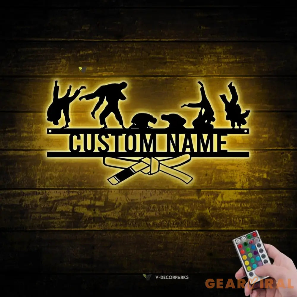 Personalized Brazilian Jiu Jitsu Metal Wall Art with Led Light - Jiu Jitsu Name Sign - Brazilian Jiu Jitsu Gift
