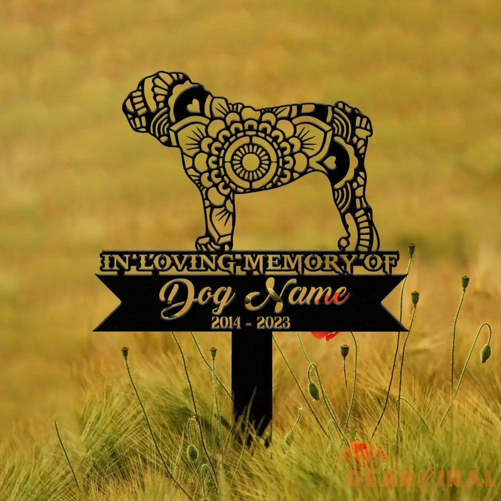 Personalized Bull Dog Mandala Garden Stake Zentangle Yard Art Dog Memorial Sign Outdoor Decor Pet Loss Sympathy Gift