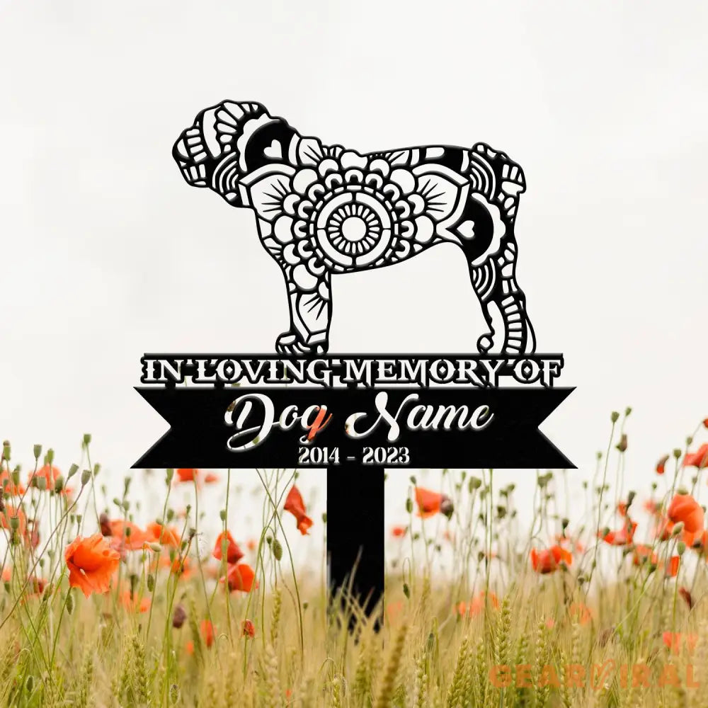 Personalized Bull Dog Mandala Garden Stake Zentangle Yard Art Dog Memorial Sign Outdoor Decor Pet Loss Sympathy Gift