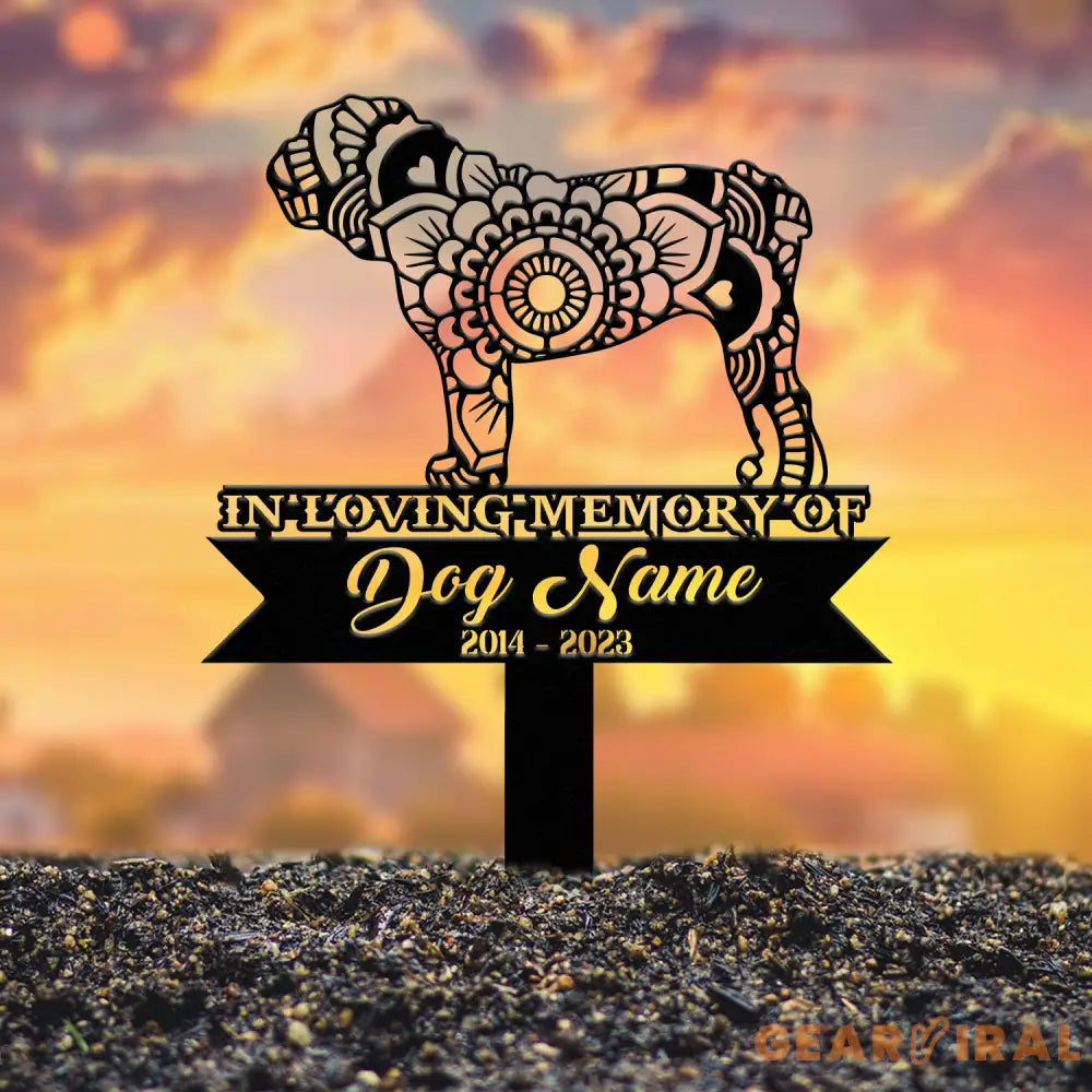 Personalized Bull Dog Mandala Garden Stake Zentangle Yard Art Dog Memorial Sign Outdoor Decor Pet Loss Sympathy Gift