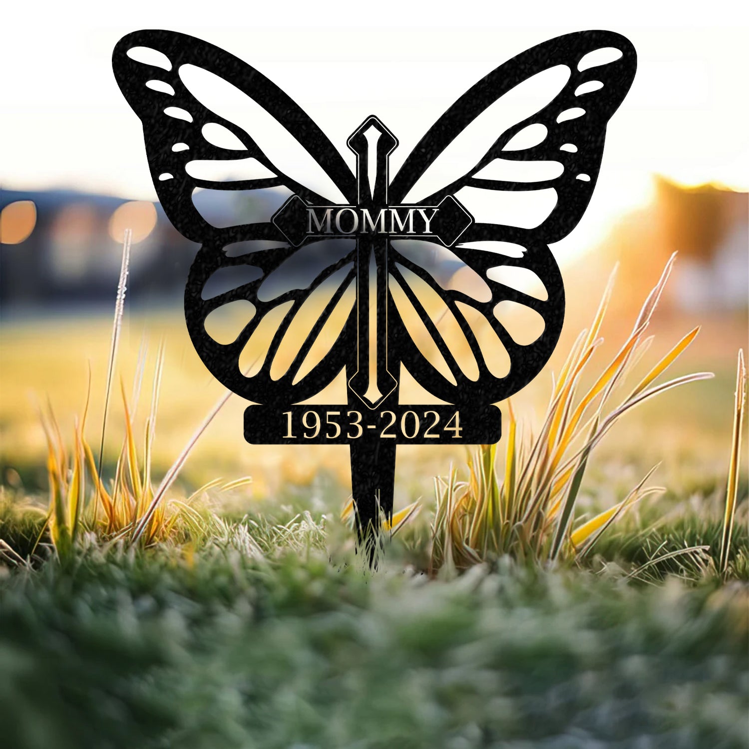 Personalized Butterflies Memorial Metal Stake, Memorial Plaque with Stake, Metal Grave Stake - Gearviral