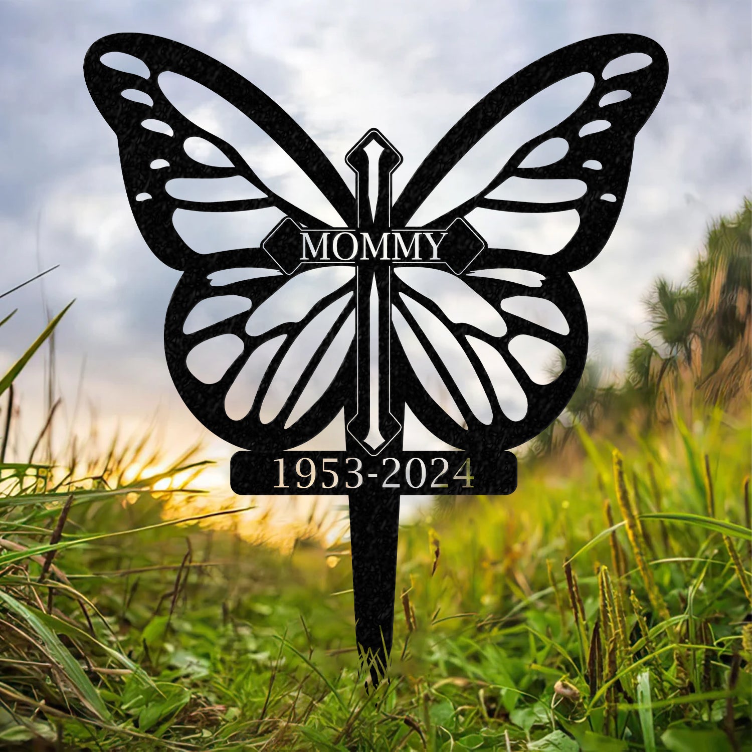 Personalized Butterflies Memorial Metal Stake, Memorial Plaque with Stake, Metal Grave Stake - Gearviral