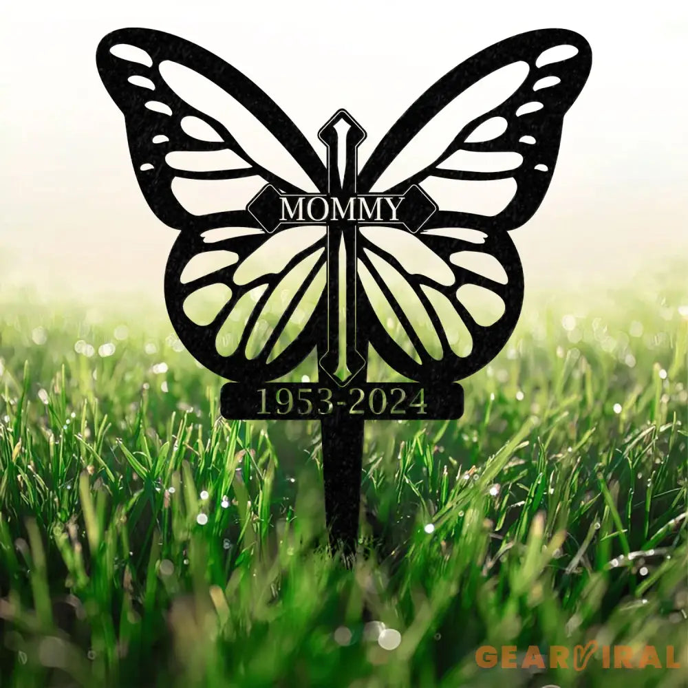 Personalized Butterflies Memorial Metal Stake Memorial Plaque with Stake Metal Grave Stake - Gearviral