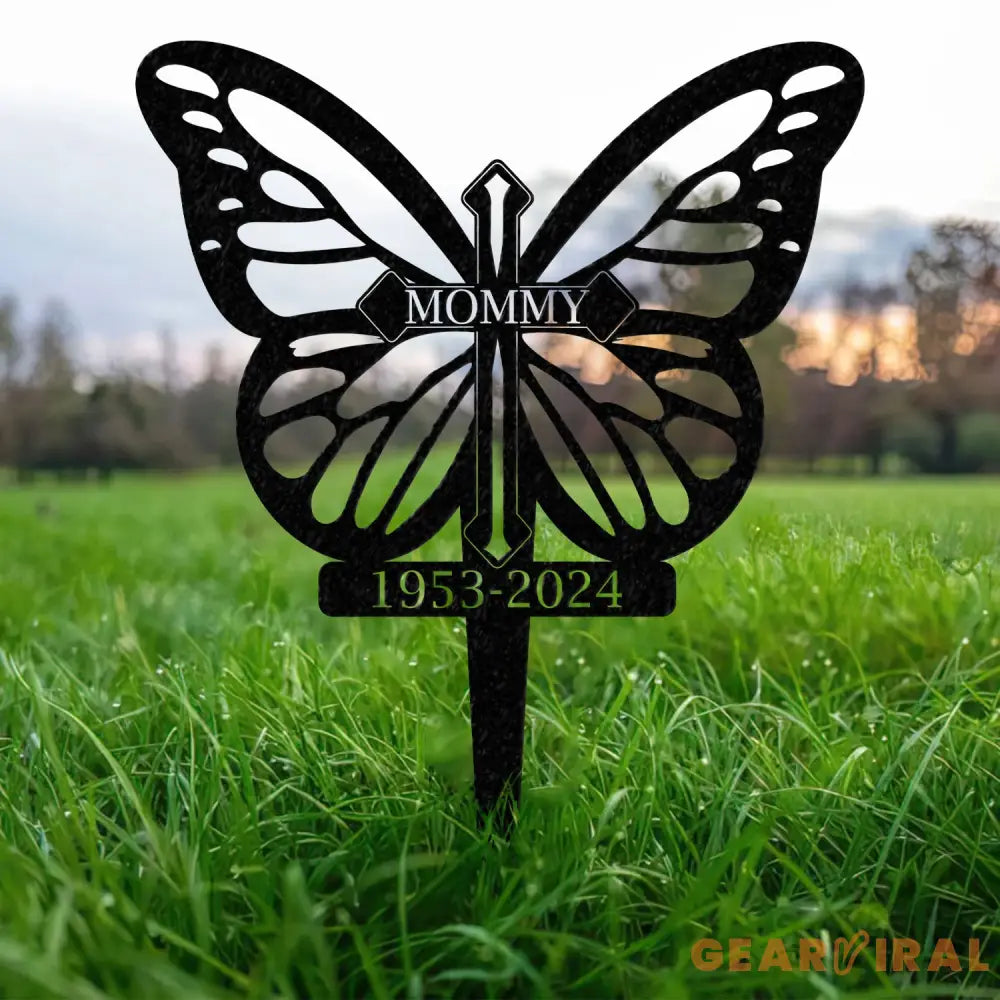 Personalized Butterflies Memorial Metal Stake Memorial Plaque with Stake Metal Grave Stake - Gearviral