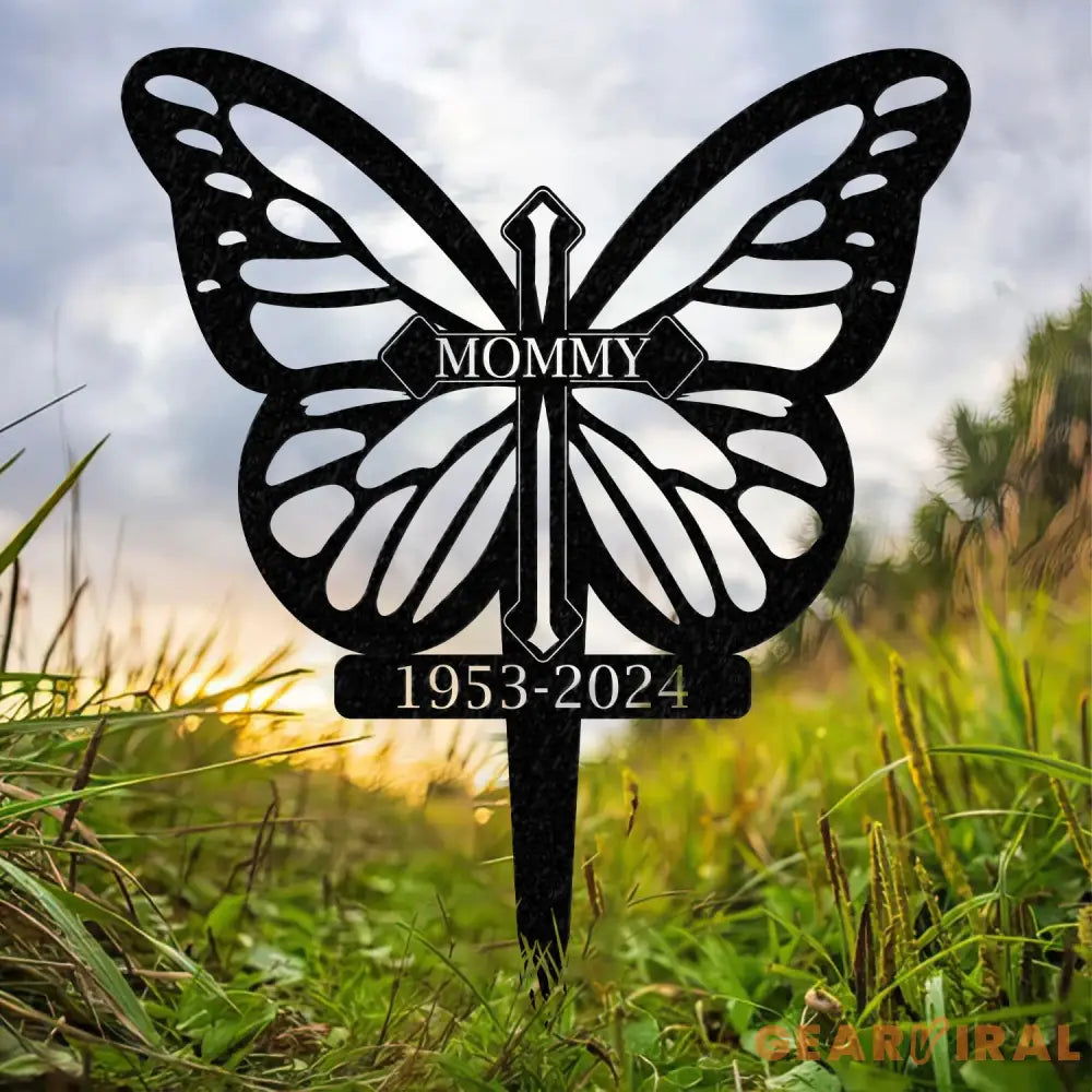 Personalized Butterflies Memorial Metal Stake Memorial Plaque with Stake Metal Grave Stake - Gearviral