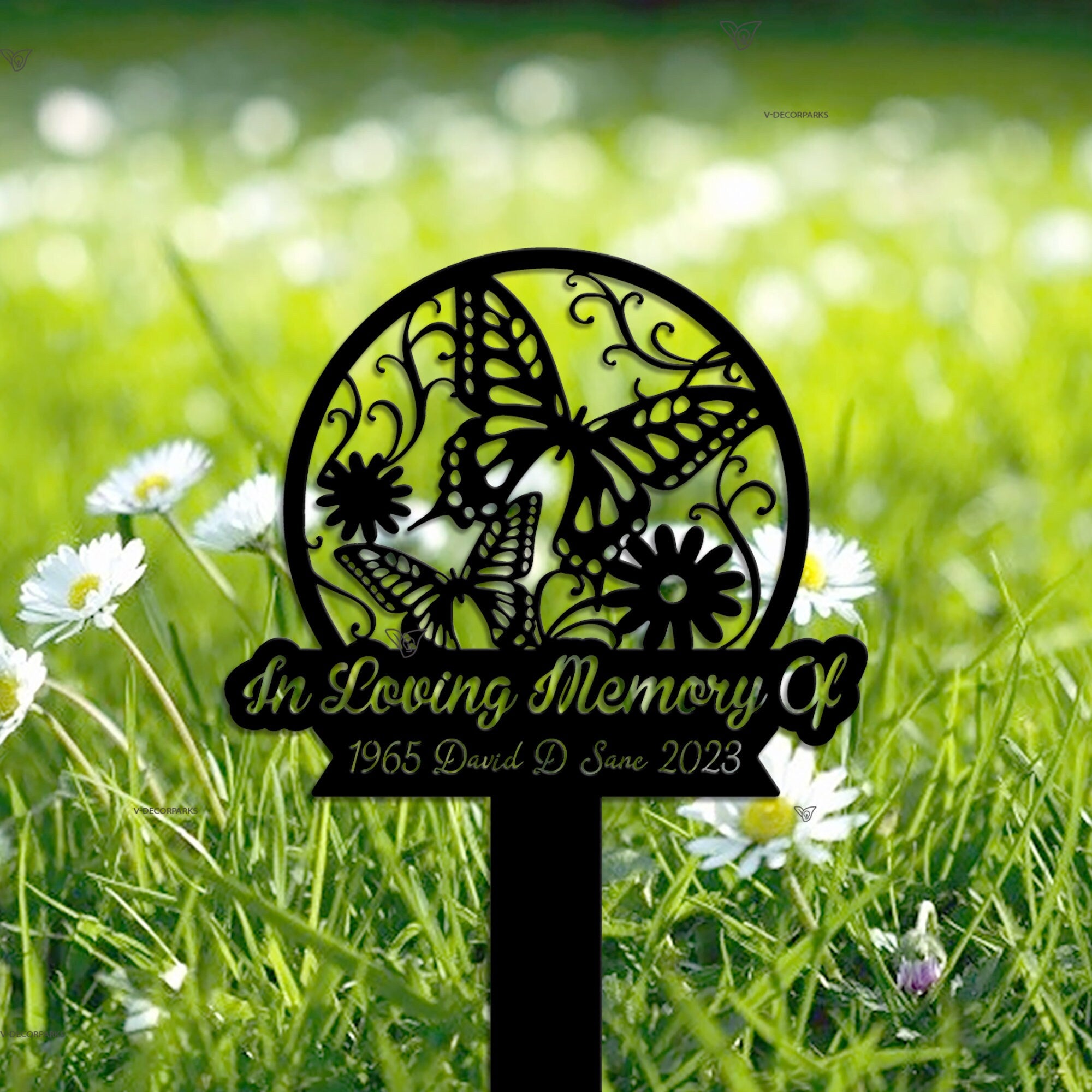 Personalized Butterflies Memorial Stake - In Loving Memory - Butterflies and Flower - Metal Stake | GearViral