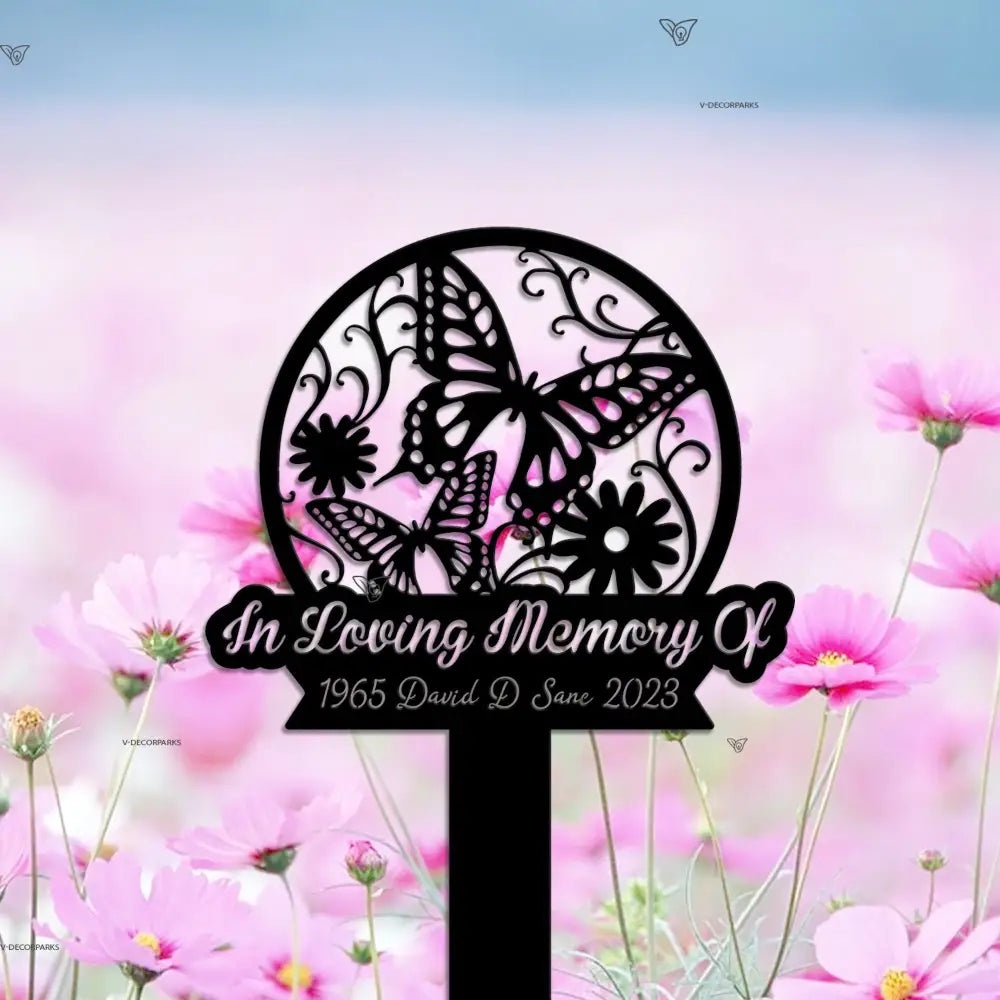 Personalized Butterflies Memorial Stake - In Loving Memory - Butterflies and Flower - Metal Stake | GearViral