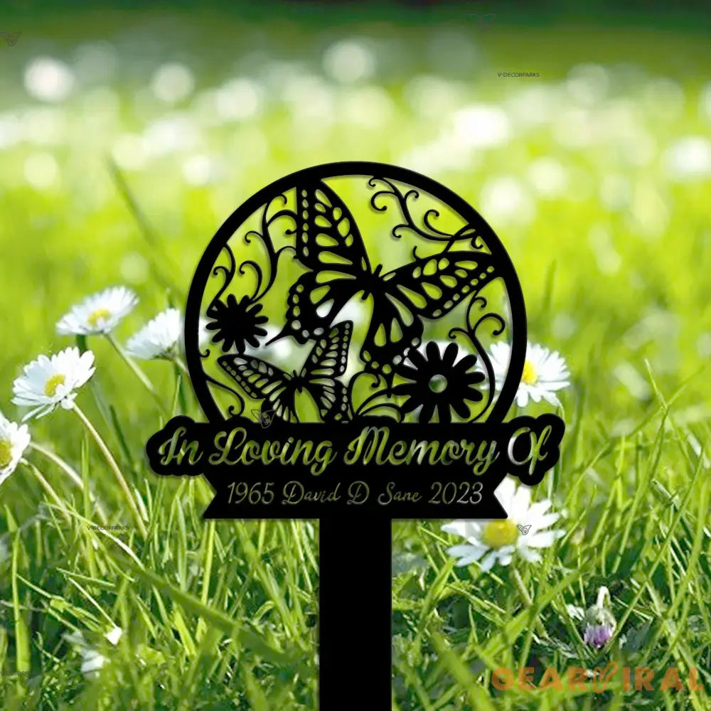 Personalized Butterflies Memorial Stake - In Loving Memory - Butterflies and Flower - Metal Stake | GearViral