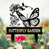 Personalized Butterfly Garden Sign Custom Metal Garden Stake Gardener Name Sign Butterfly Yard Art Metal Garden Decor
