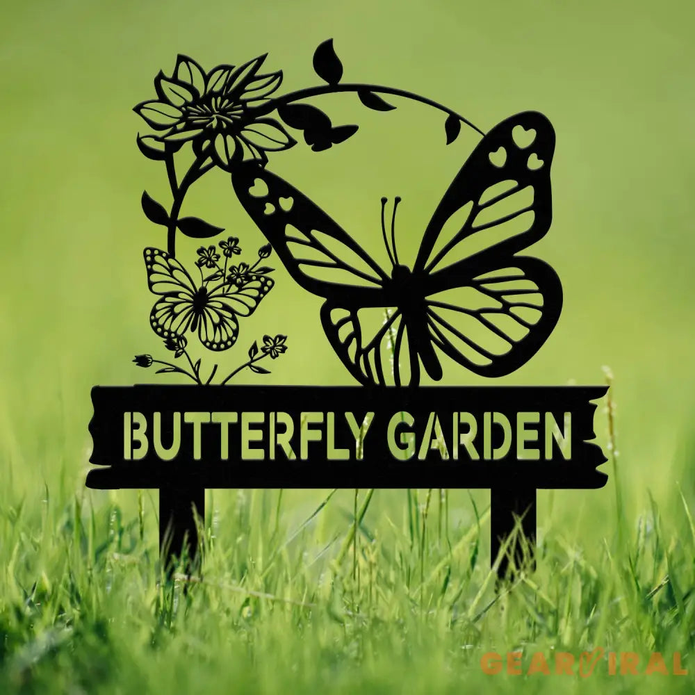 Personalized Butterfly Garden Sign Custom Metal Garden Stake Gardener Name Sign Butterfly Yard Art Metal Garden Decor