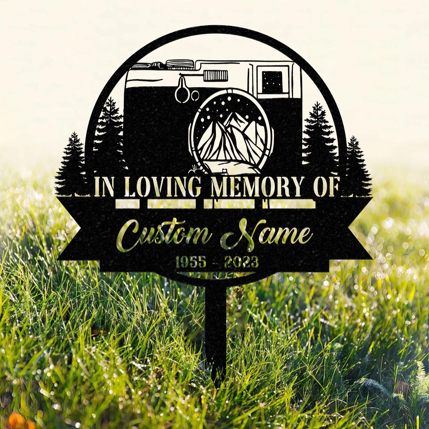 Personalized Camera Photographer Memorial Stake, Metal Stake, Sympathy Sign, Grave Marker, Remembrance Stake