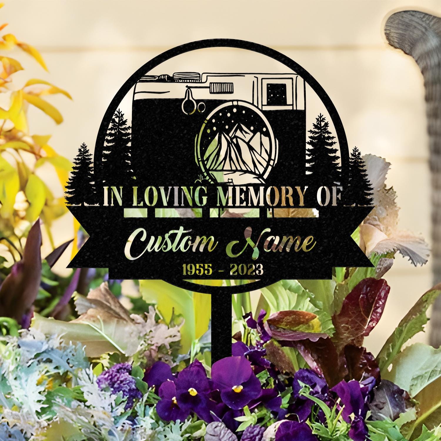 Personalized Camera Photographer Memorial Stake, Metal Stake, Sympathy Sign, Grave Marker, Remembrance Stake