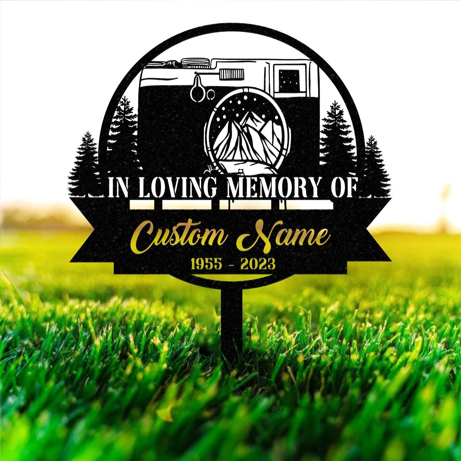 Personalized Camera Photographer Memorial Stake, Metal Stake, Sympathy Sign, Grave Marker, Remembrance Stake