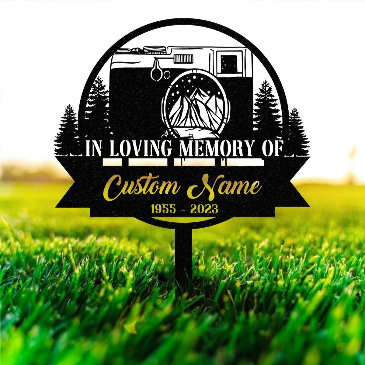Personalized Camera Photographer Memorial Stake, Metal Stake, Sympathy Sign, Grave Marker, Remembrance Stake