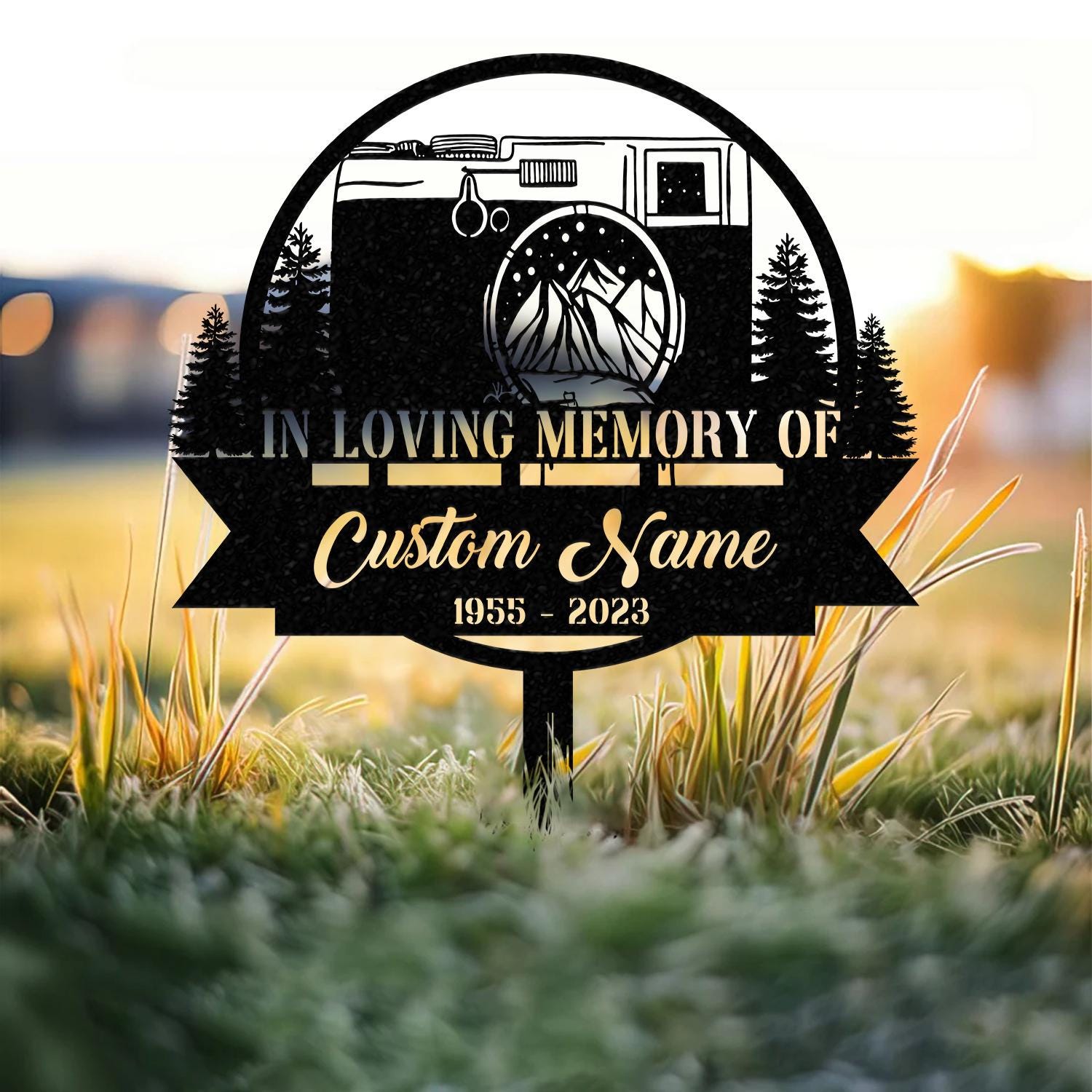 Personalized Camera Photographer Memorial Stake, Metal Stake, Sympathy Sign, Grave Marker, Remembrance Stake