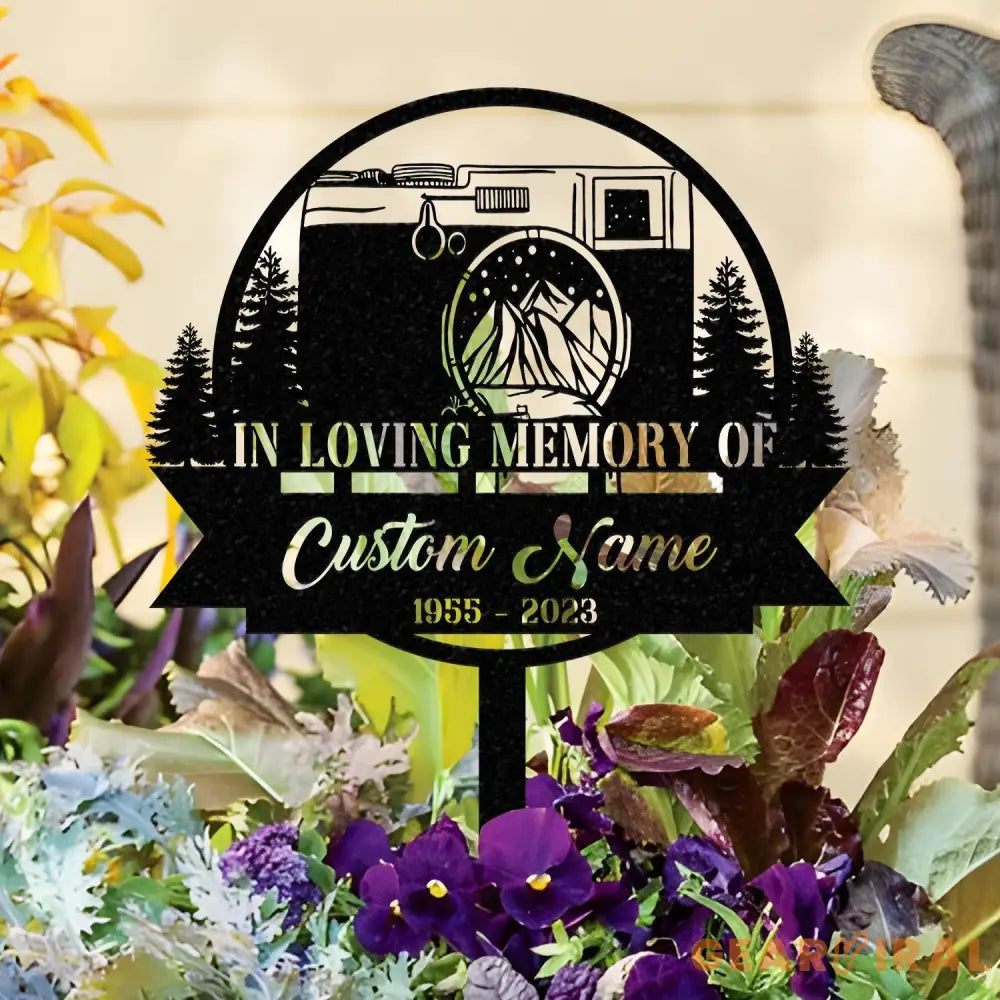 Personalized Camera Photographer Memorial Stake Metal Stake Sympathy Sign Grave Marker Remembrance Stake