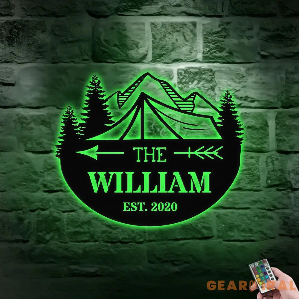 Personalized Camping LED Wall Sign Metal Sign - Last Name Initial Hanging - Personalize Camping Metal Sign - Camping