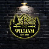 Personalized Camping LED Wall Sign Metal Sign - Last Name Initial Hanging - Personalize Camping Metal Sign - Camping
