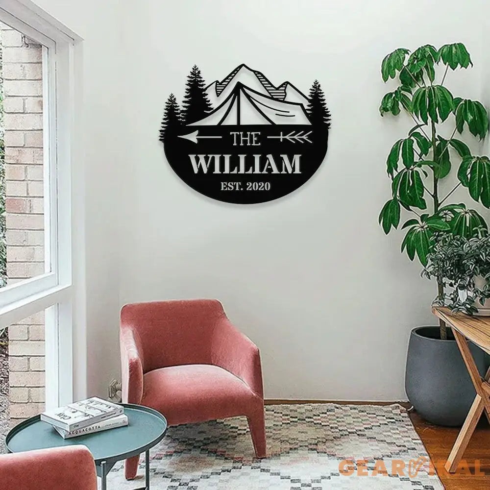 Personalized Camping LED Wall Sign Metal Sign - Last Name Initial Hanging - Personalize Camping Metal Sign - Camping