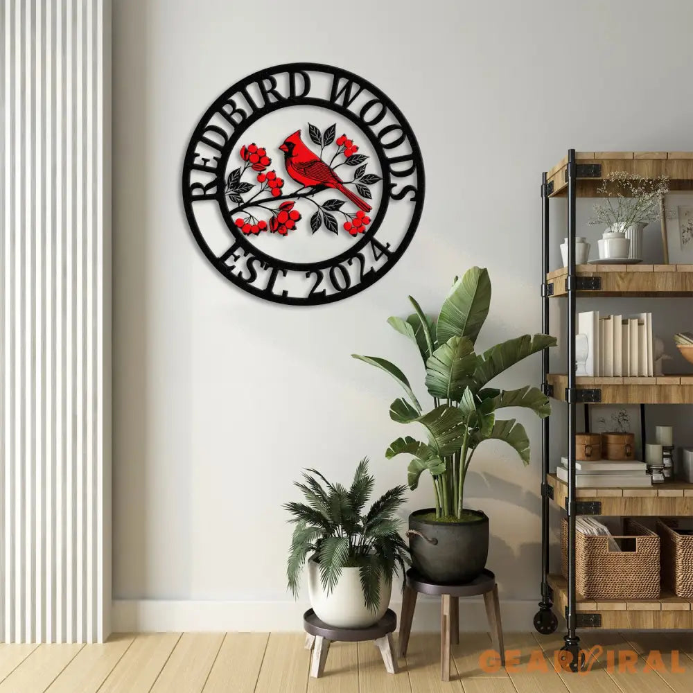 Personalized Cardinal On A Branch Metal Sign Custom Cardinal Bird Decor Outdoor Garden Sign Family Name Wall Decor