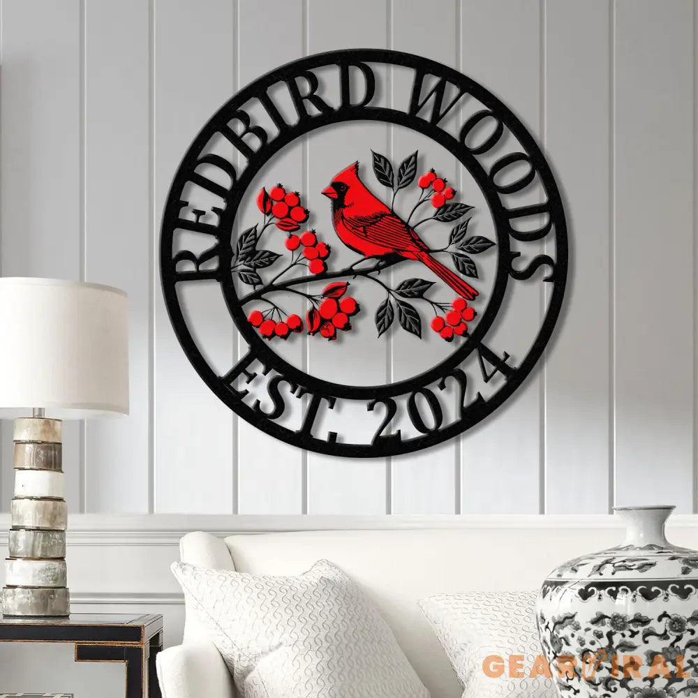 Personalized Cardinal On A Branch Metal Sign Custom Cardinal Bird Decor Outdoor Garden Sign Family Name Wall Decor